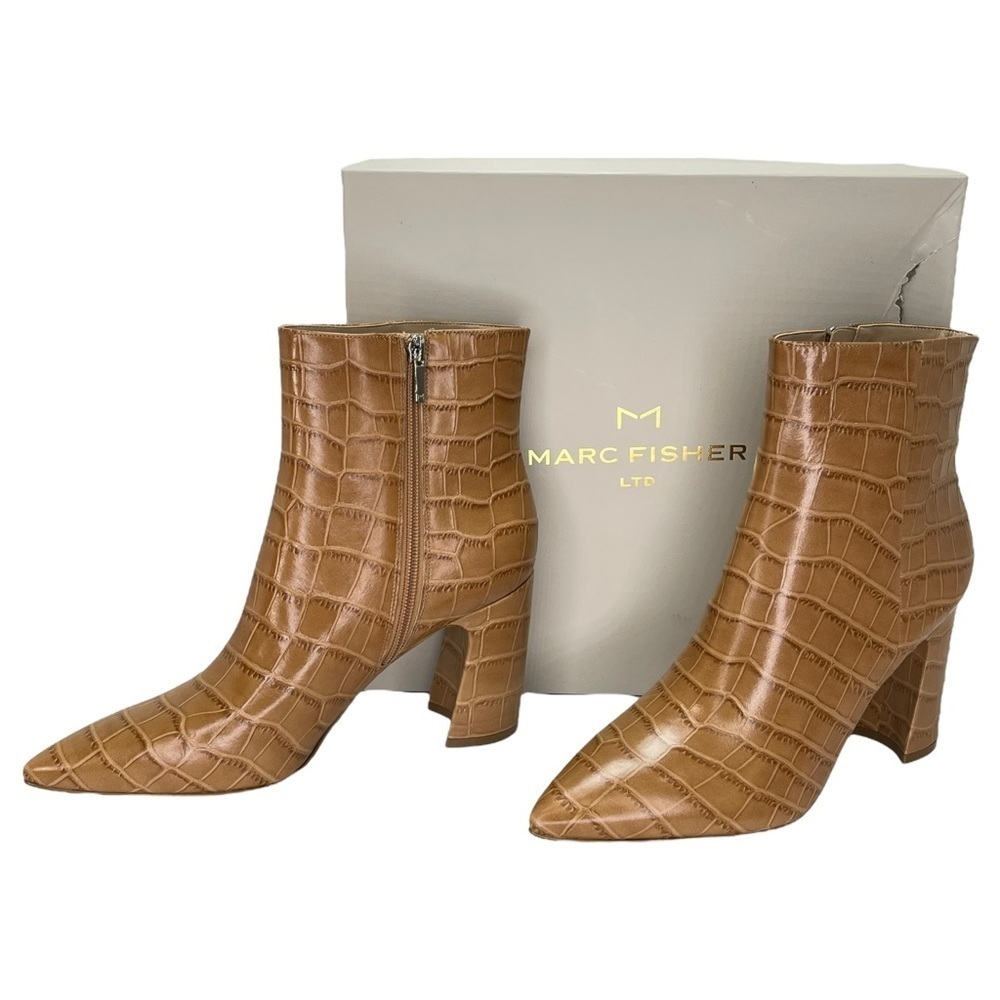 Marc Fisher LTD Womens Ankle Boots 10M Daith Tan Leather Crocodile Print - Picture 10 of 12